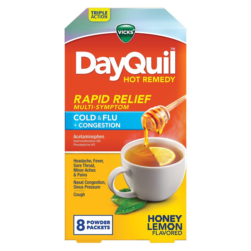 Vicks, DayQuil Hot Remedy Powder Drink Mix - Honey Lemon Flavor, 8 Count