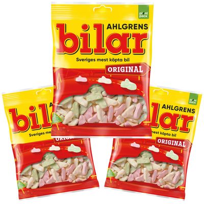 3 Bags x 125g of Ahlgrens Bilar Original - Swedish - Chewy - Marshmallow - Cars - Candies - Sweets
