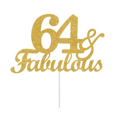 64 & Fabulous Cake Toppers Gold Glitter, Happy 64th Birthday Cake Topper Cheers to 64 Years Old Bday Decoration, Sixty-four and Fabulous Cake Decorations for 64th Birthday Anniversary Party