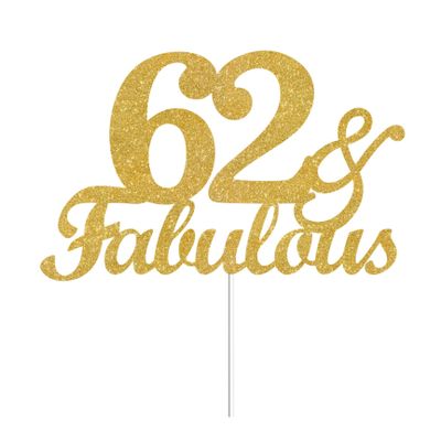 62 & Fabulous Cake Toppers Gold Glitter, Happy 62nd Birthday Cake Topper Cheers to 62 Years Old Bday Decoration, Sixty-two and Fabulous Cake Decorations for 62nd Birthday Anniversary Party