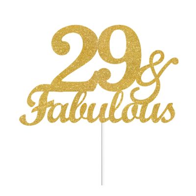 29 & Fabulous Cake Toppers Gold Glitter, Happy 29th Birthday Cake Topper Cheers to 29 Years Old Bday Decoration, Twenty-nine and Fabulous Cake Decorations for 29th Birthday Anniversary Party