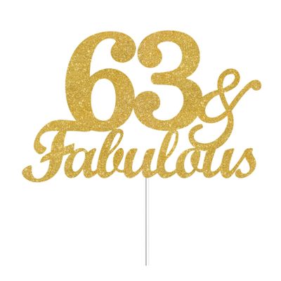 63 & Fabulous Cake Toppers Gold Glitter, Happy 63rd Birthday Cake Topper Cheers to 63 Years Old Bday Decoration, Sixty-three and Fabulous Cake Decorations for 63rd Birthday Anniversary Party