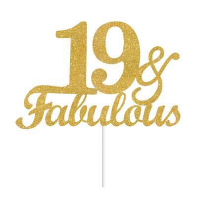 19 & Fabulous Cake Toppers Gold Glitter, Happy 19th Birthday Cake Topper Cheers to 19 Years Old Bday Decoration, Nineteen and Fabulous Cake Decorations for 19th Birthday Anniversary Party