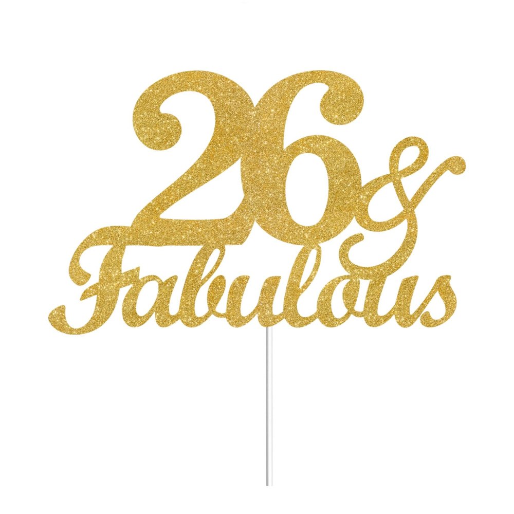 26 & Fabulous Cake Toppers Gold Glitter, Happy 26th Birthday Cake Topper Cheers to 26 Years Old Bday Decoration, Twenty-six and Fabulous Cake Decorations for 26th Birthday Anniversary Party