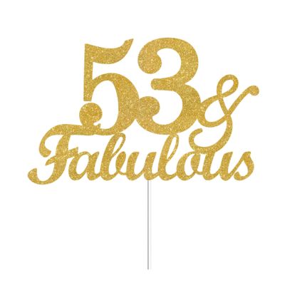 53 & Fabulous Cake Toppers Gold Glitter, Happy 53rd Birthday Cake Topper Cheers to 53 Years Old Bday Decoration, Fifty-three and Fabulous Cake Decorations for 53rd Birthday Anniversary Party