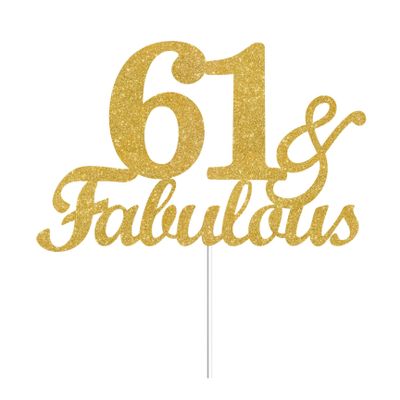 61 & Fabulous Cake Toppers Gold Glitter, Happy 61st Birthday Cake Topper Cheers to 61 Years Old Bday Decoration, Sixty-one and Fabulous Cake Decorations for 61st Birthday Anniversary Party