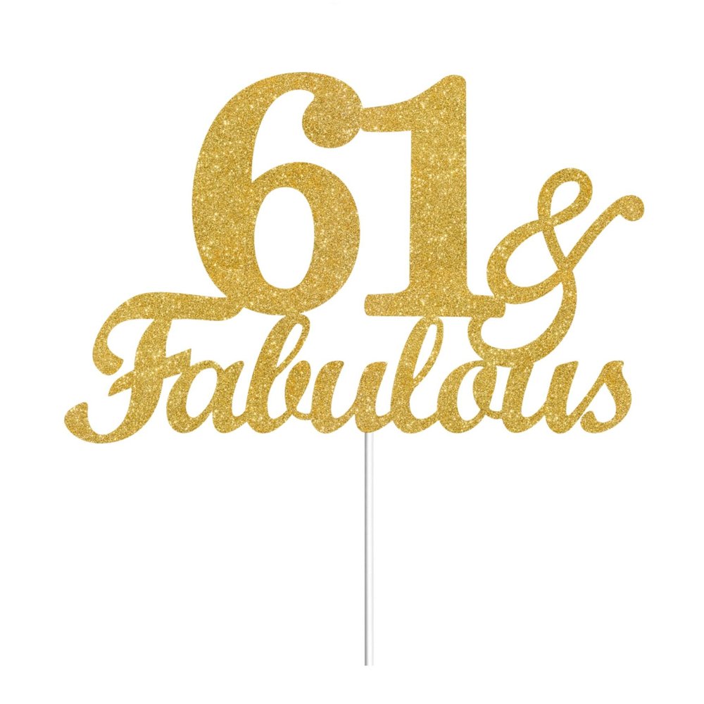 61 & Fabulous Cake Toppers Gold Glitter, Happy 61st Birthday Cake Topper Cheers to 61 Years Old Bday Decoration, Sixty-one and Fabulous Cake Decorations for 61st Birthday Anniversary Party