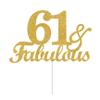 61 & Fabulous Cake Toppers Gold Glitter, Happy 61st Birthday Cake Topper Cheers to 61 Years Old Bday Decoration, Sixty-one and Fabulous Cake Decorations for 61st Birthday Anniversary Party view 1
