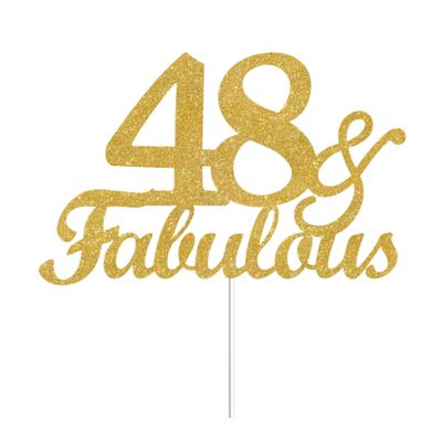 48 & Fabulous Cake Toppers Gold Glitter, Happy 48th Birthday Cake Topper Cheers to 48 Years Old Bday Decoration, Forty-eight and Fabulous Cake Decorations for 48th Birthday Anniversary Party