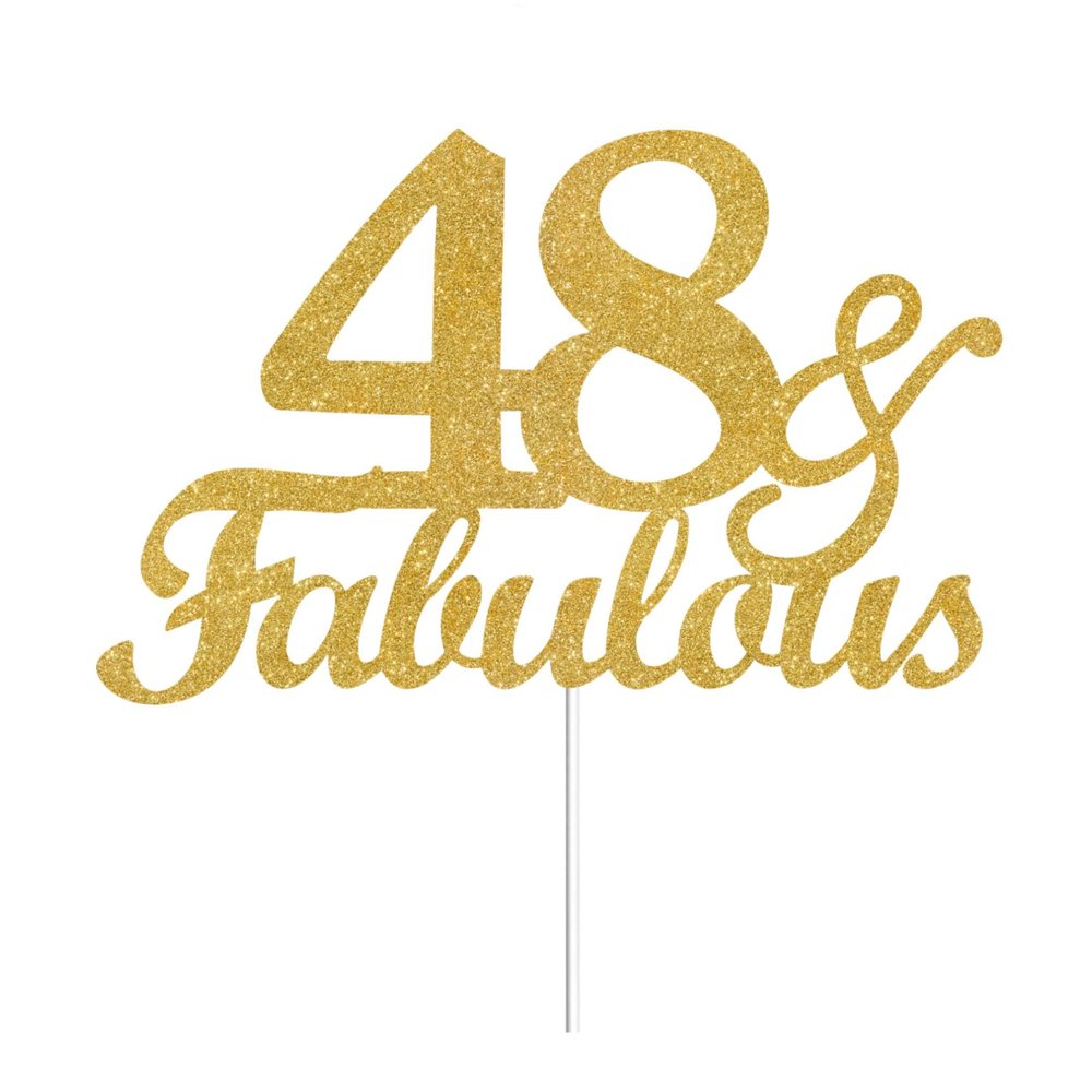 48 & Fabulous Cake Toppers Gold Glitter, Happy 48th Birthday Cake Topper Cheers to 48 Years Old Bday Decoration, Forty-eight and Fabulous Cake Decorations for 48th Birthday Anniversary Party