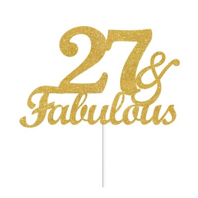 27 & Fabulous Cake Toppers Gold Glitter, Happy 27th Birthday Cake Topper Cheers to 27 Years Old Bday Decoration, Twenty-seven and Fabulous Cake Decorations for 27th Birthday Anniversary Party