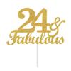 24 & Fabulous Cake Toppers Gold Glitter, Happy 24th Birthday Cake Topper Cheers to 24 Years Old Bday Decoration, Twenty-four and Fabulous Cake Decorations for 24th Birthday Anniversary Party view 1