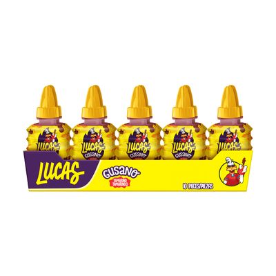 Lucas Gusano Fruity Tamarind Flavored Liquid Candy, 1.26oz - 10 Pieces Pack for Treats, Fruit, Snack, Parties, Piatas Tamarind Liquid Candy for Valentine's