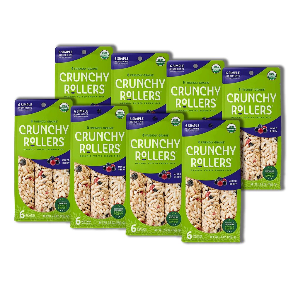 Friendly Grains Crunchy Rice Rollers Mixed Berry - Delicious Crispy Puffed Gluten-Free Brown Rice Cakes Healthy Snacks for Adults and Kids Tasty, Nutritious Alternative to Chips (8 Packs of 6)