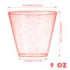 HKACSTHI 25 Pieces 9oz Plastic Cups Disposable Glitter Wine Glasses Clear Plastic Tumblers Dessert Cups Drinking Cups for Wedding Party Cocktail (Red) view 2