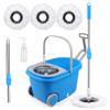 Mop Bucket with Wringer Set, Extended Stainless Steel Handle, 3 Microfiber Replacement Mop Head Refills, 2 Wheels for Household Cleaning, Hardwood Floor Tiles, Blue/Gray view 1