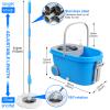 Mop Bucket with Wringer Set, Extended Stainless Steel Handle, 3 Microfiber Replacement Mop Head Refills, 2 Wheels for Household Cleaning, Hardwood Floor Tiles, Blue/Gray view 2