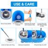 Mop Bucket with Wringer Set, Extended Stainless Steel Handle, 3 Microfiber Replacement Mop Head Refills, 2 Wheels for Household Cleaning, Hardwood Floor Tiles, Blue/Gray view 4