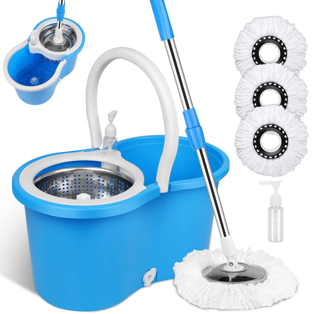 Mop and Bucket with Wringer Set, Separate Dirty Water with 3 Microfiber Replacement Mop Head Refills, 61" Stainless Steel Adjustable Handle for Floor Cleaning, (Mop Bucket 20QT)