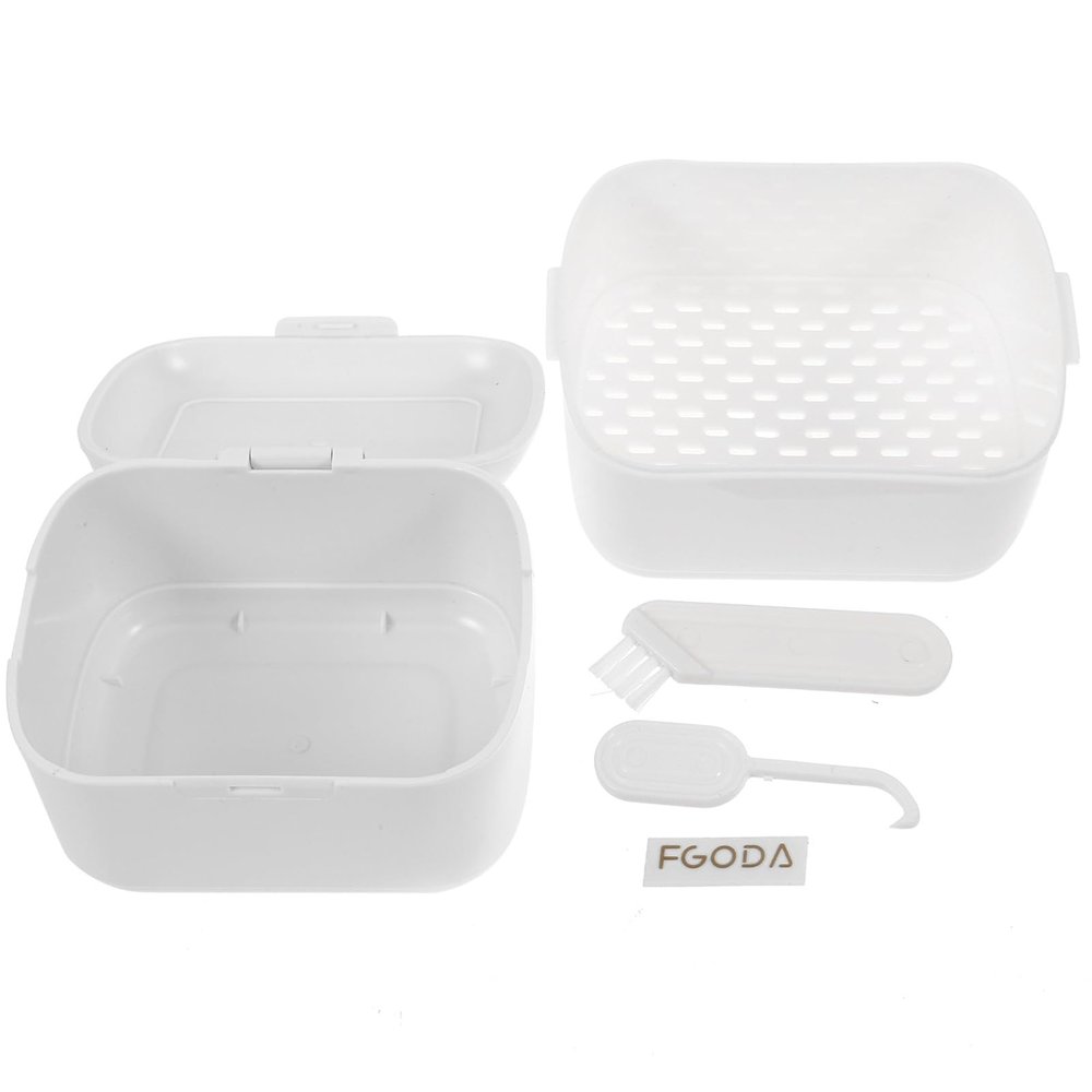 GLEAVI Denture Case Leak Proof Travel Retainer Cleaning Box with Ventilation Holes Compact Lightweight Brace Storage for Adults