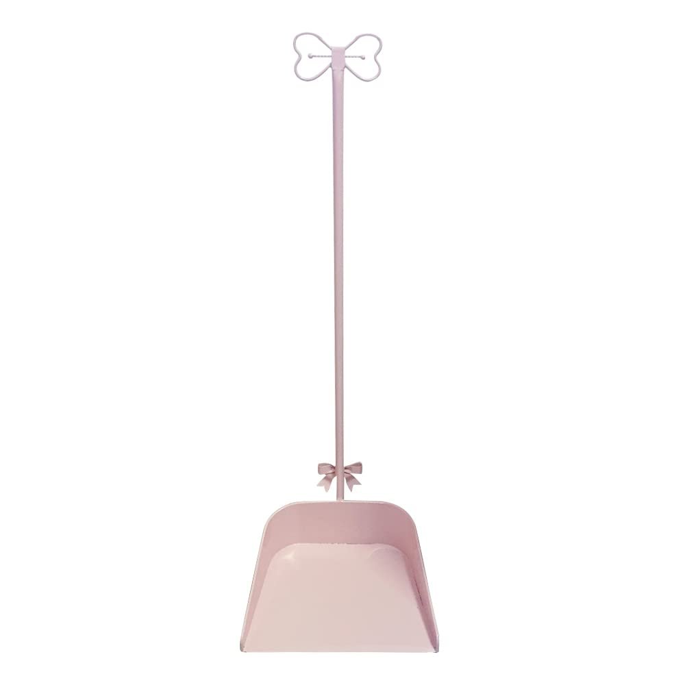 BOOMLATU Metal Bow Knot Dust Pans with Long Handle,Pink Standing Dustpan for Lobby, Garage, Home and Yard