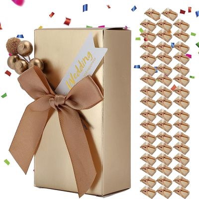 50pcs Champagne Color Candy Gift Boxes, Chic Wedding Jewellery Boxes & Storage Favour Boxes With Bowknot For Birthdays Christmas Graduation Gift Anniversary(Gold)