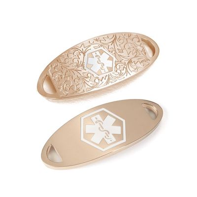 2Pcs Rose Gold Medical Alert ID Tag for Medical Alert Bracelet | Curved Comfort Design - Free Customize Engraved Medical Tag Set