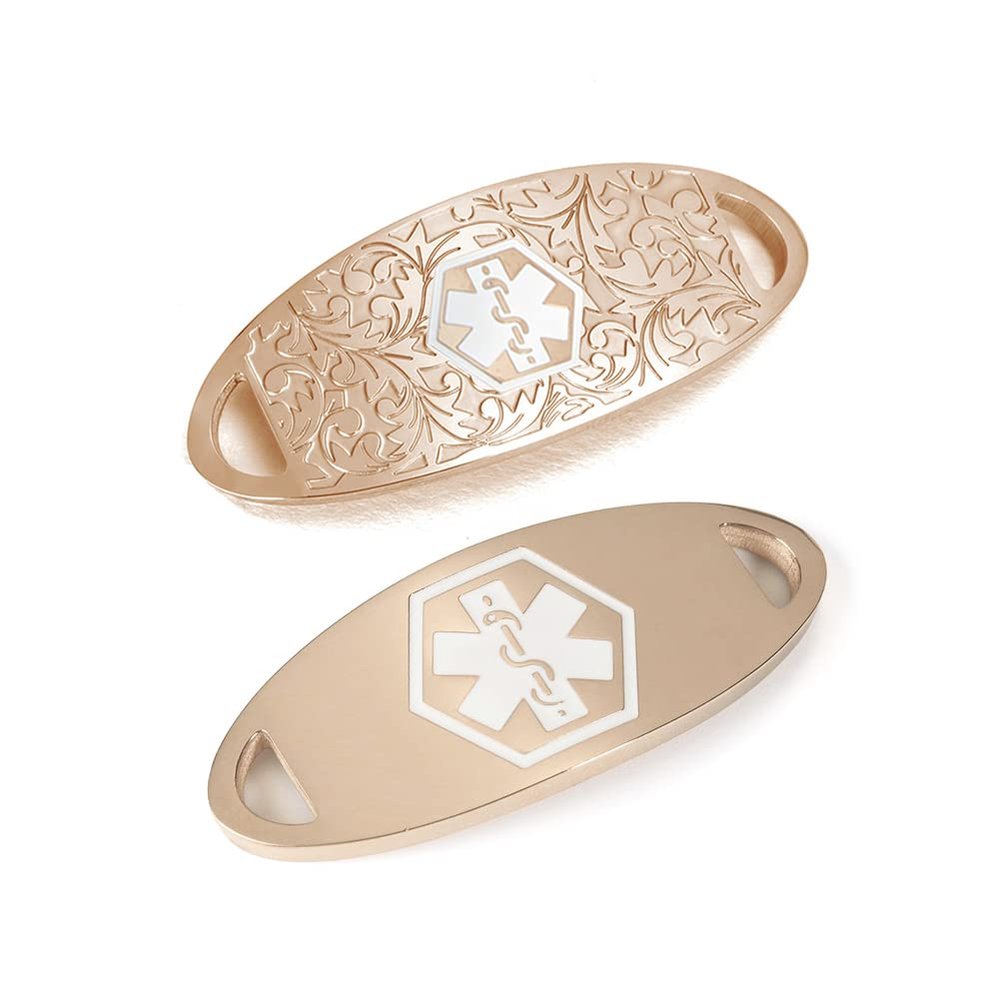 2Pcs Rose Gold Medical Alert ID Tag for Medical Alert Bracelet | Curved Comfort Design - Free Customize Engraved Medical Tag Set
