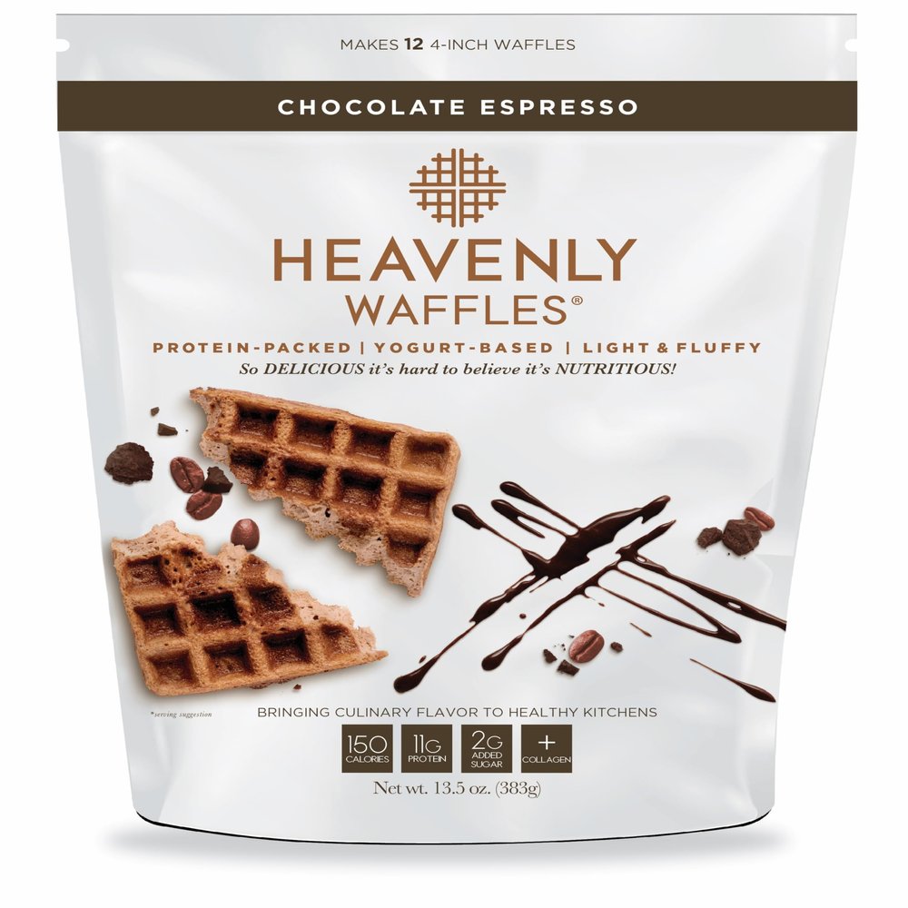 Heavenly Waffles Mix, Chocolate Espresso, 11g Protein, Yogurt Based, Healthy and Nutritiously Balanced, Superior Tasting Waffles and Pancakes, 13.5 oz Pouch