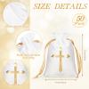 PerKoop 50 Pcs Baptism Satin Gift Bags with Drawstring 4 x 6 Inch Religious Gift Bags Cross Candy Jewelry Pouches for Baptism Christmas Nativity First Communion Party Favor(White) view 2