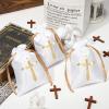 PerKoop 50 Pcs Baptism Satin Gift Bags with Drawstring 4 x 6 Inch Religious Gift Bags Cross Candy Jewelry Pouches for Baptism Christmas Nativity First Communion Party Favor(White) view 4