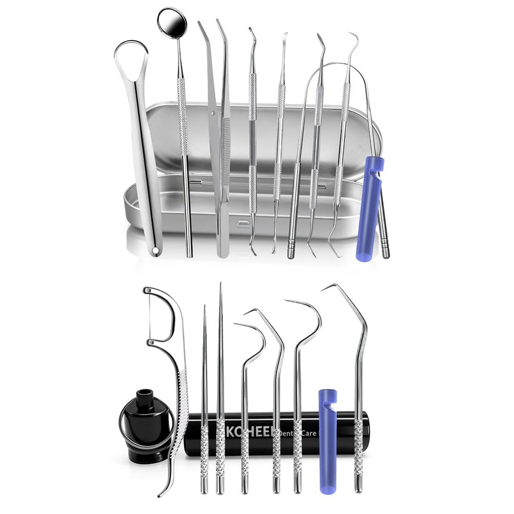 KOHEEL Dental Tools with Metal Case, Teeth Cleaning Tools Set, Remove Plaque, Oral Care Hygiene Kit & Toothpicks Pocket Set, Reusable Dental Floss Picks Kit, Tooth Picker (1 Pack)