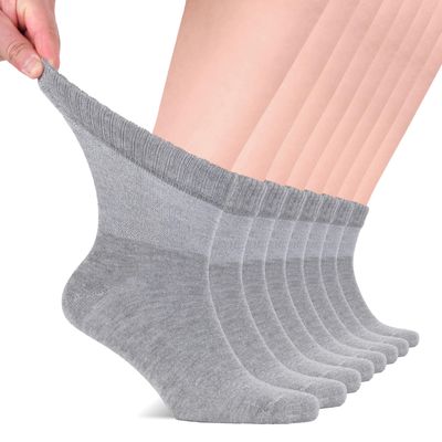 Hugh Ugoli Diabetic Socks for Men, Loose Ankle Socks Rayon, Extra-Wide, Thin, Seamless Toe and Non-Binding Top, 8 Pairs, Light Gray, Shoe Size: 8-11