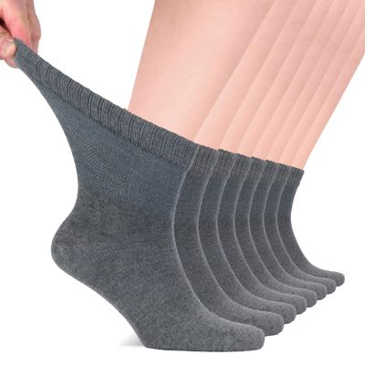 Hugh Ugoli Diabetic Socks for Men, Loose Ankle Socks Rayon, Extra-Wide, Thin, Seamless Toe and Non-Binding Top, 8 Pairs, Melange Gray, Shoe Size: 8-11