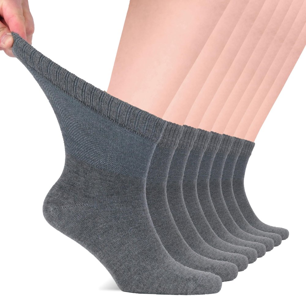 Hugh Ugoli Diabetic Socks for Men, Loose Ankle Socks Rayon, Extra-Wide, Thin, Seamless Toe and Non-Binding Top, 8 Pairs, Melange Gray, Shoe Size: 8-11