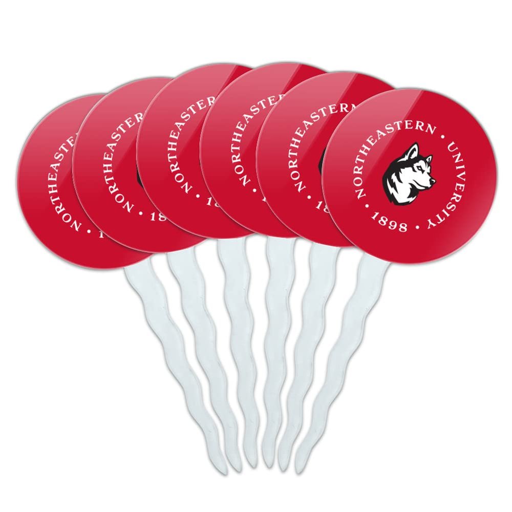 Northeastern University Primary Logo Cupcake Picks Toppers Decoration Set of 6