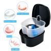 Black Denture Soaking Container Partial Denture Case, Orthodontic Retainer Cleaning Case Denture Cleaner Container Dentures Teeth Cup with Strainer and Lid Waterproof view 2