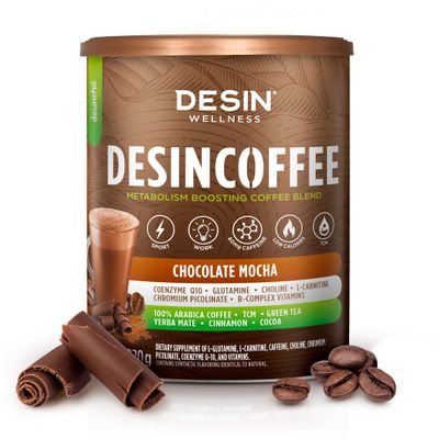 Desincha Desin Coffee- Chocolate Mocha Flavor Keto Instant Coffee; 100% Arabica Coffee, Green Tea, Yerba Mate, Cinnamon, and Cocoa; Low Calories, Collagen, MCT Oil for Focus, 7.7 Oz