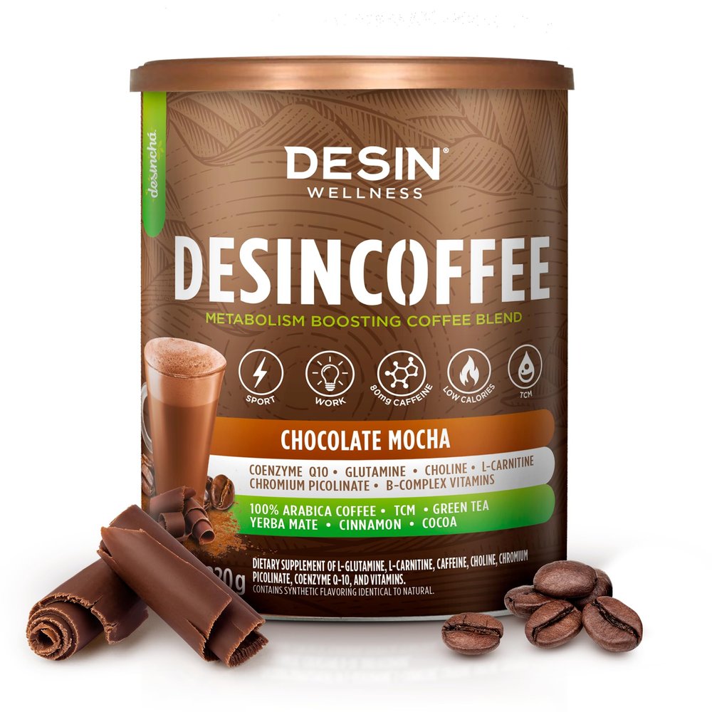 Desincha Desin Coffee- Chocolate Mocha Flavor Keto Instant Coffee; 100% Arabica Coffee, Green Tea, Yerba Mate, Cinnamon, and Cocoa; Low Calories, Collagen, MCT Oil for Focus, 7.7 Oz