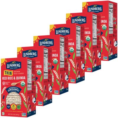 Lundberg Thin Brown Rice Cakes, Red Rice & Quinoa, 6-Pack Regenerative Organic Certified Thin Rice Cakes, Healthy Snacks, Vegan,6 Oz Ea