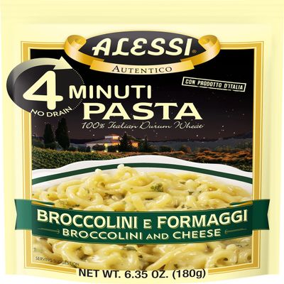 Alessi 4 Minute Pasta, One Dish Quick Meals, Stovetop or Microwave, Dinner or Side Ready in Minutes (Broccolini & Cheese, 6.35 Ounce (Pack of 6))