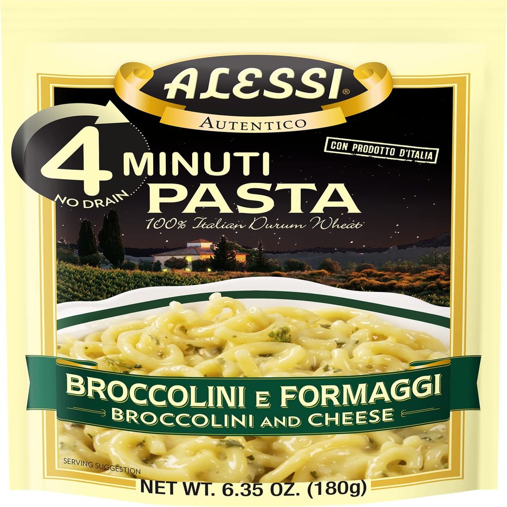 Alessi 4 Minute Pasta, One Dish Quick Meals, Stovetop or Microwave, Dinner or Side Ready in Minutes (Broccolini & Cheese, 6.35 Ounce (Pack of 6))