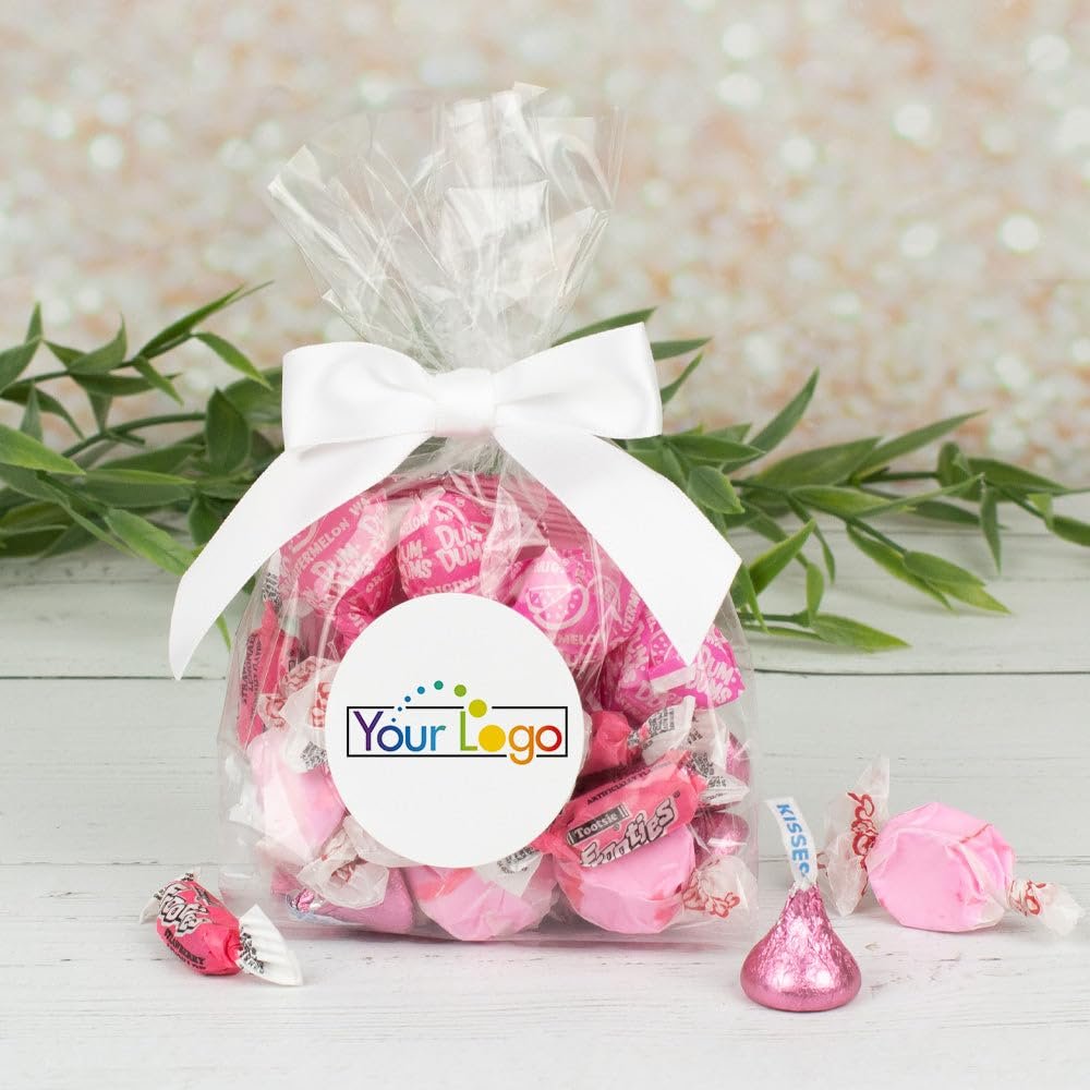 12ct Promotional Items Logo Pink Candy Goodie Bag Party Favors by Just Candy (12 Pack)