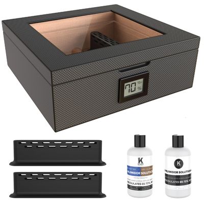 CASE ELEGANCE MAG Cigar Humidor, Easy humidification System, Accurate Digital Hygrometer, Carbon Fiber, Magnetic Seal, for 20-30 Cigars