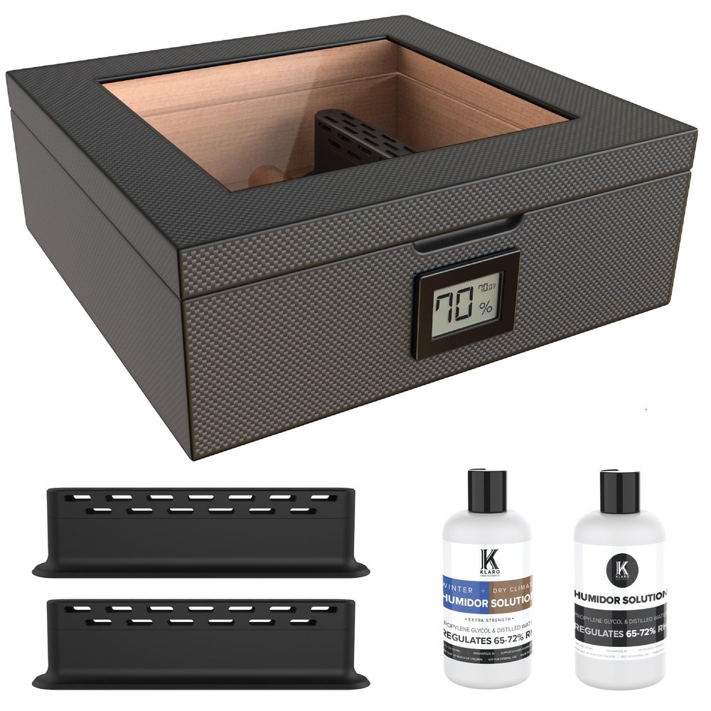 CASE ELEGANCE MAG Cigar Humidor, Easy humidification System, Accurate Digital Hygrometer, Carbon Fiber, Magnetic Seal, for 20-30 Cigars