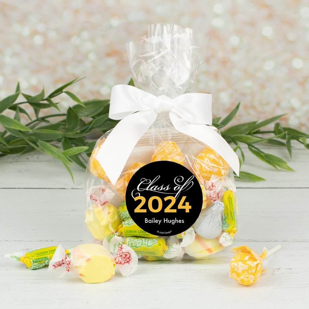 12ct Personalized Graduation Candy Yellow Goodie Bag Party Favors by Just Candy (12 Pack) Class of 2024