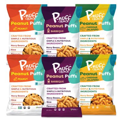 P-nuff Crunch Peanut Puffs Savory Variety Pack  Shark Tank, Healthy Snacks, Keto, Gluten Free, 20g Vegan Protein per Bag, Gut Health, Post Workout, Fit Snacks, For Adults and Kids  4oz Bag, 6-Pack
