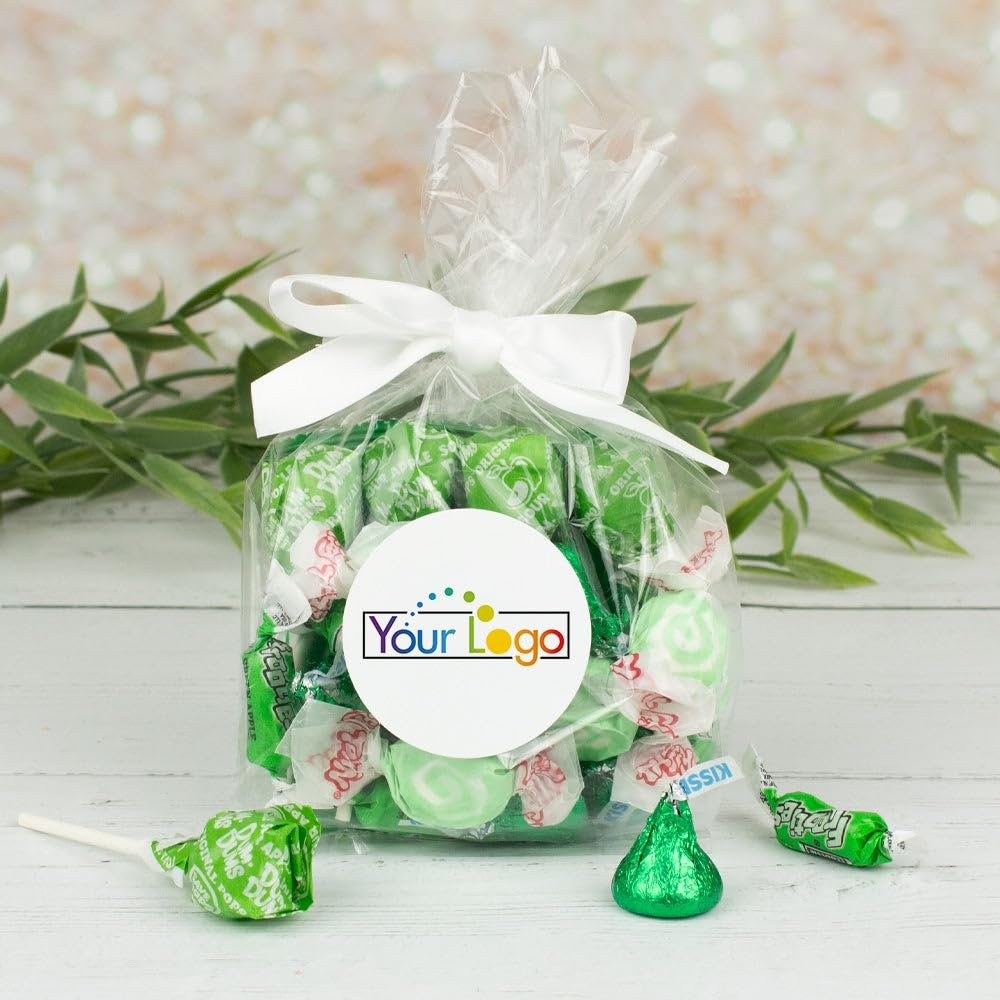 12ct Promotional Items Logo Green Candy Goodie Bag Party Favors by Just Candy (12 Pack)