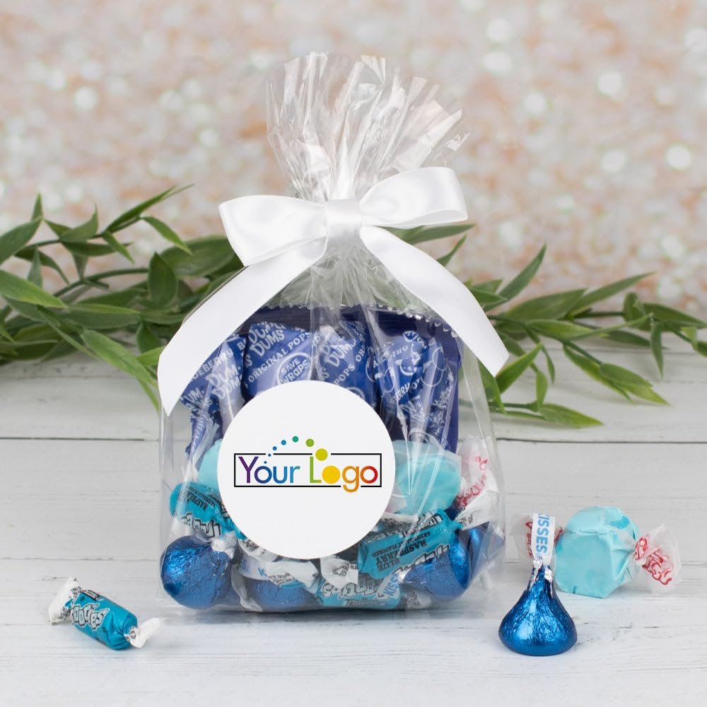 12ct Promotional Items Logo Blue Candy Goodie Bag Party Favors by Just Candy (12 Pack)