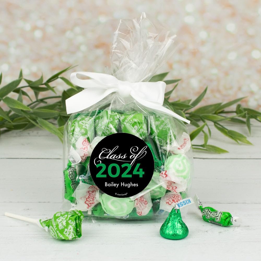 12ct Personalized Graduation Candy Green Goodie Bag Party Favors by Just Candy (12 Pack) Class of 2024